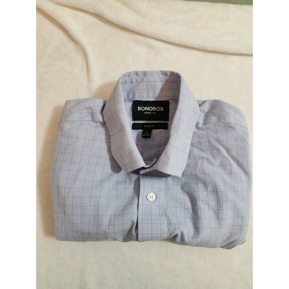 Bonobos Shirt Mens Small Short Blue Check Athletic Long Sleeve Preppy Business